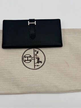 Hermes Black Leather Card Holder with Silver Stamp